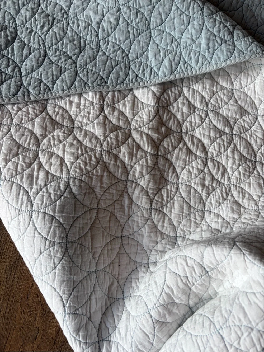 Light Blue and White Geometric Quilt King size heavy weight
